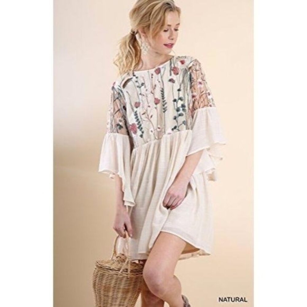 Umgee Natural Color Embroidered Dress - Picture 5 of 5